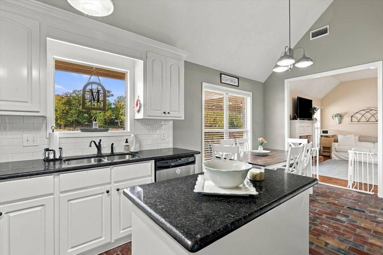 Kitchen island with granite countertop