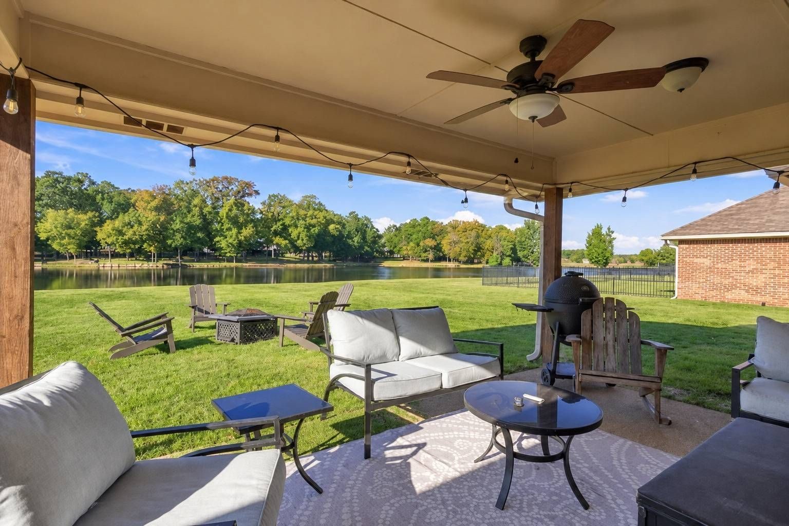 Covered patio with lake view